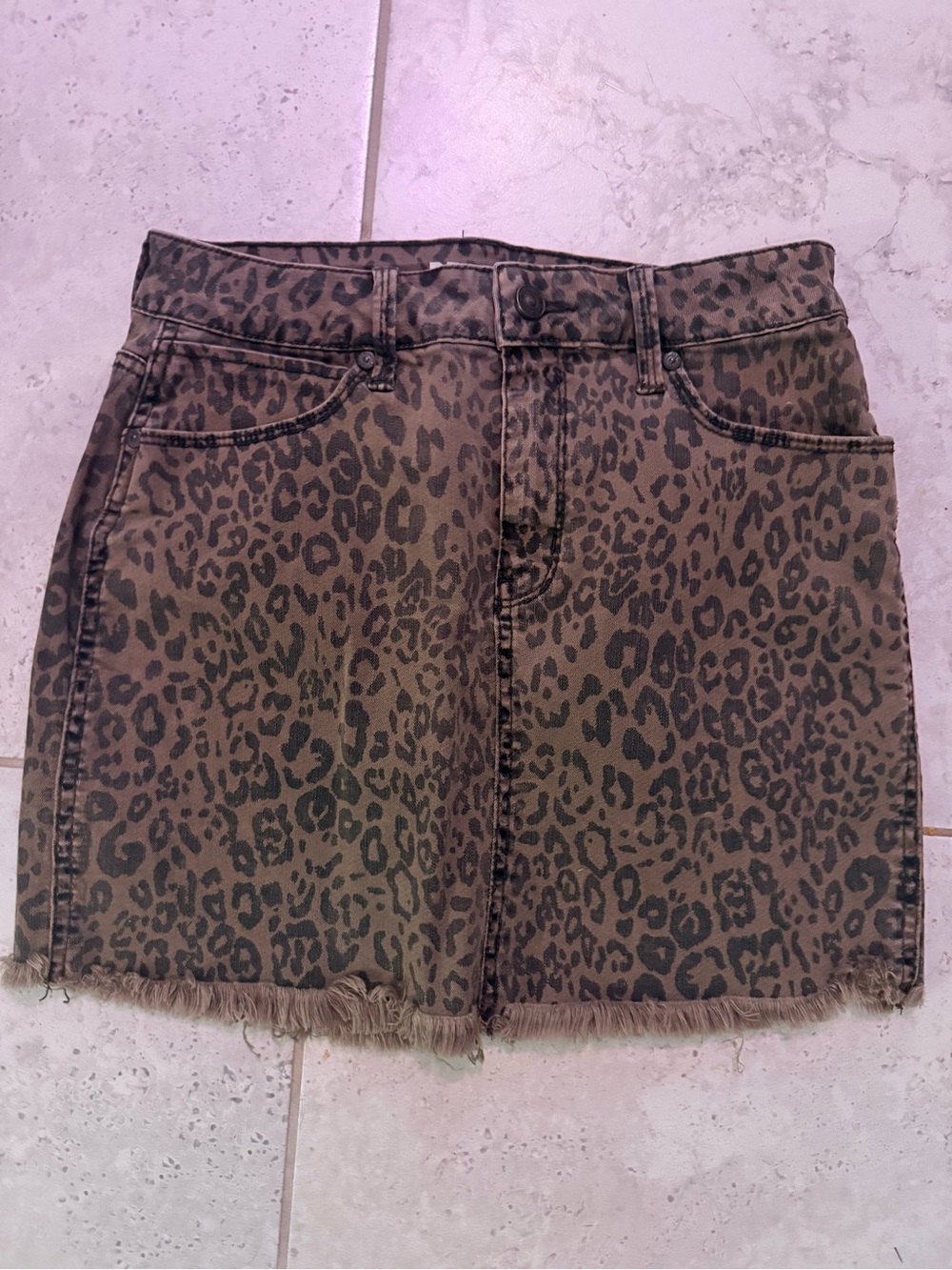 Rewash Olive Leopard Print Mini Skirt
